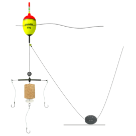 Монтаж на толстолобика №02 : EVA-поплавок 60г, оснастка Т-образная, 3 крючка Iseama №15, грузило свинцовое 40г